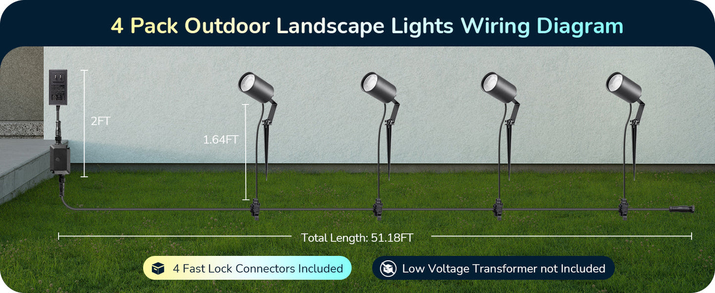 50ft IP67 Smart Low Voltage Landscape Lights (4 Pack)-HGSL32A