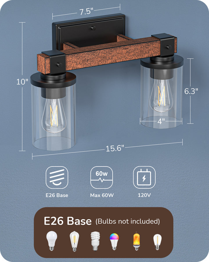 EDISHINE 2-Light Farmhouse Vanity Lights for Bathroom-HHVL02F