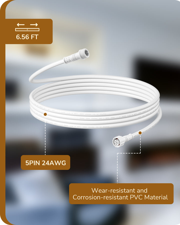 6.56FT 5pin Extension Cord for Recessed Lights (6 Pack) -HJRL06B-P1