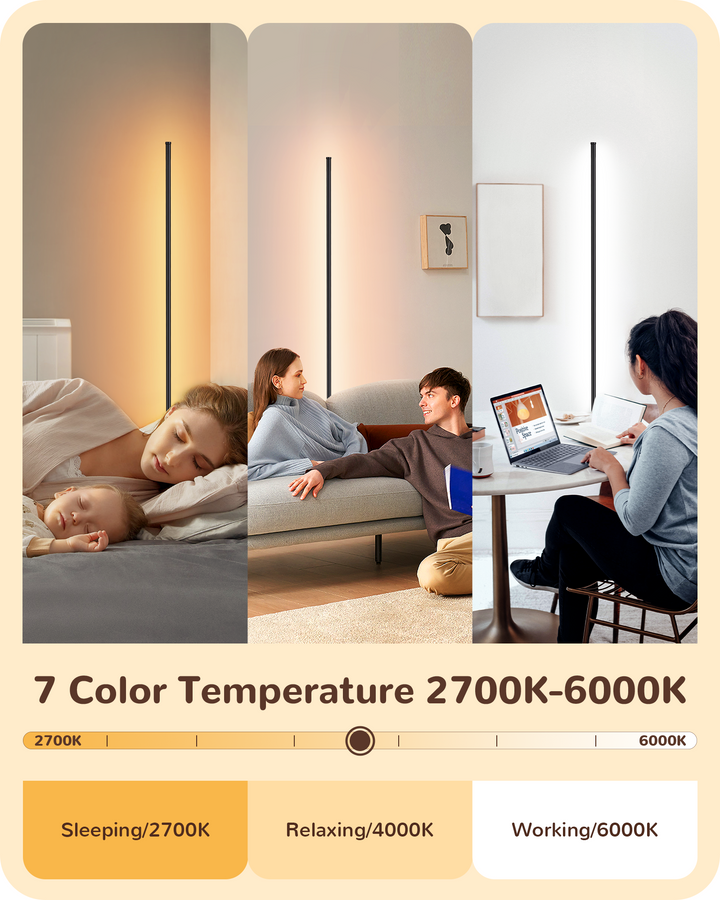 EDISHINE 57.5" Dimmable  Black LED Corner Floor Lamp, 7 Color Temperature-HLFL02P