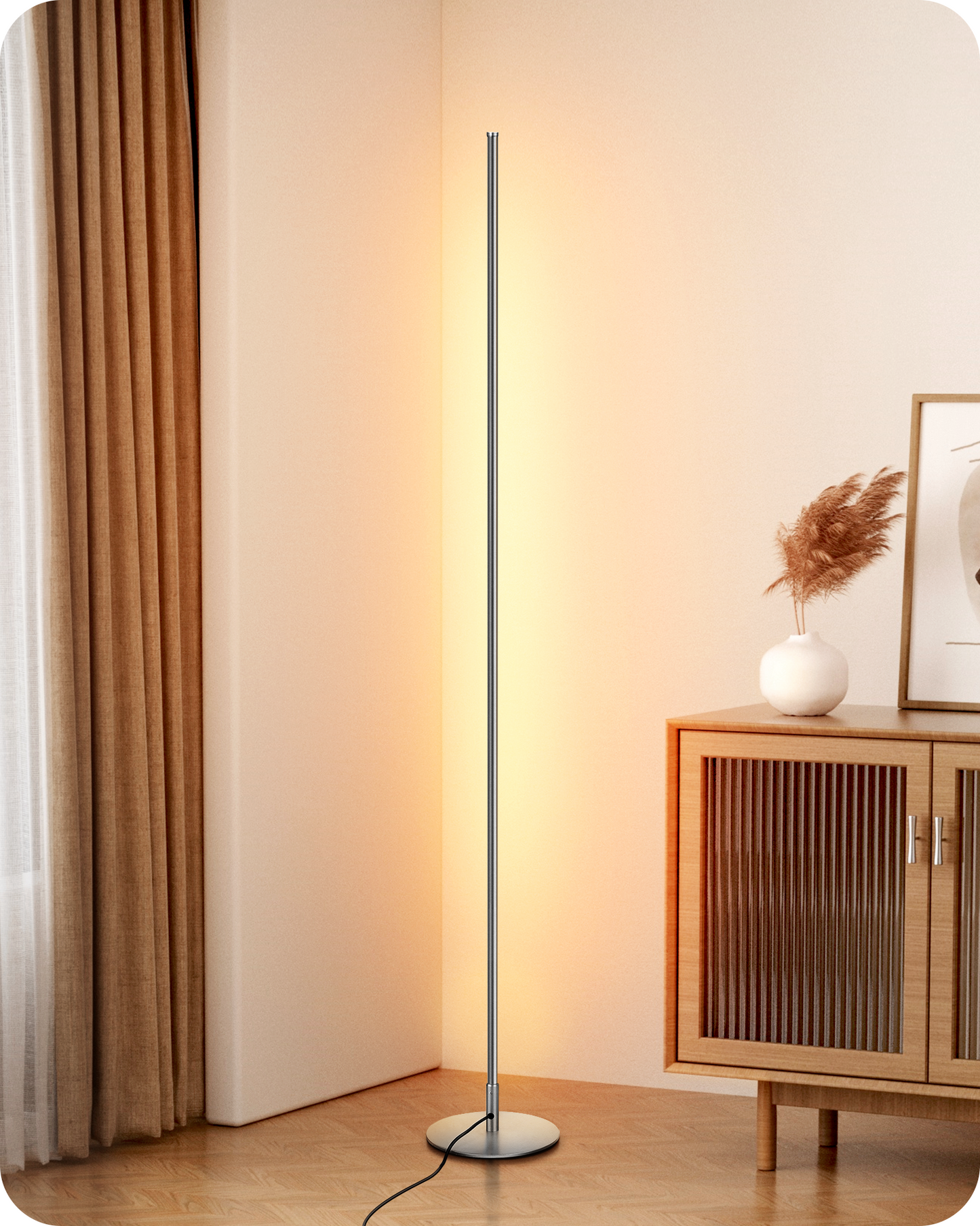 EDISHINE 57.5" Dimmable Silver LED Corner Floor Lamp, 7 Color Temperature-HLFL02S