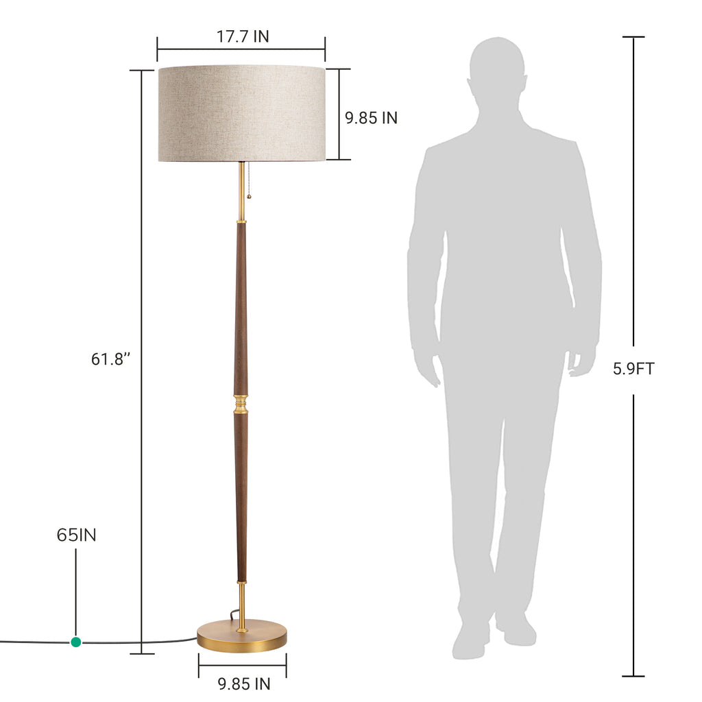 EDISHINE 62 inch Mid-Century Modern Floor Lamps for Living Room, Retro Floor Lamps, Contemporary Wooden Standing Lamp with Chain Switch,Gold-HLFL09B