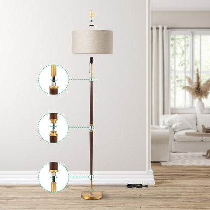 EDISHINE 62 inch Mid-Century Modern Floor Lamps for Living Room, Retro Floor Lamps, Contemporary Wooden Standing Lamp with Chain Switch,Gold-HLFL09B