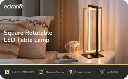 Dual-Frame Rectangle Stepless Dimmable LED Table Lamp, 3000K 4500K 6000K 750LM-HLTL02U