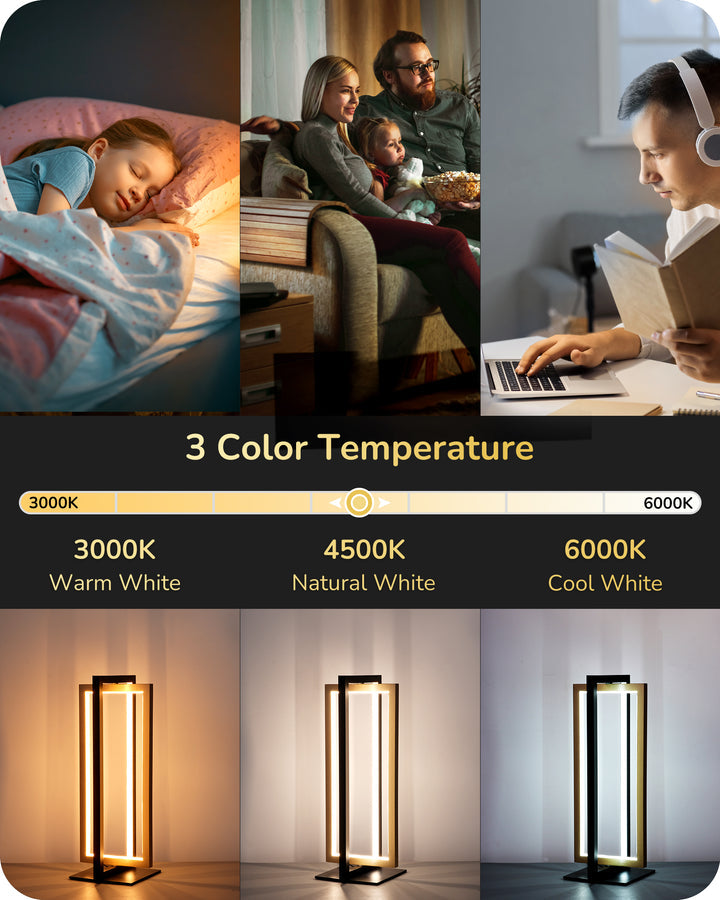 Dual-Frame Rectangle Stepless Dimmable LED Table Lamp, 3000K 4500K 6000K 750LM-HLTL02U