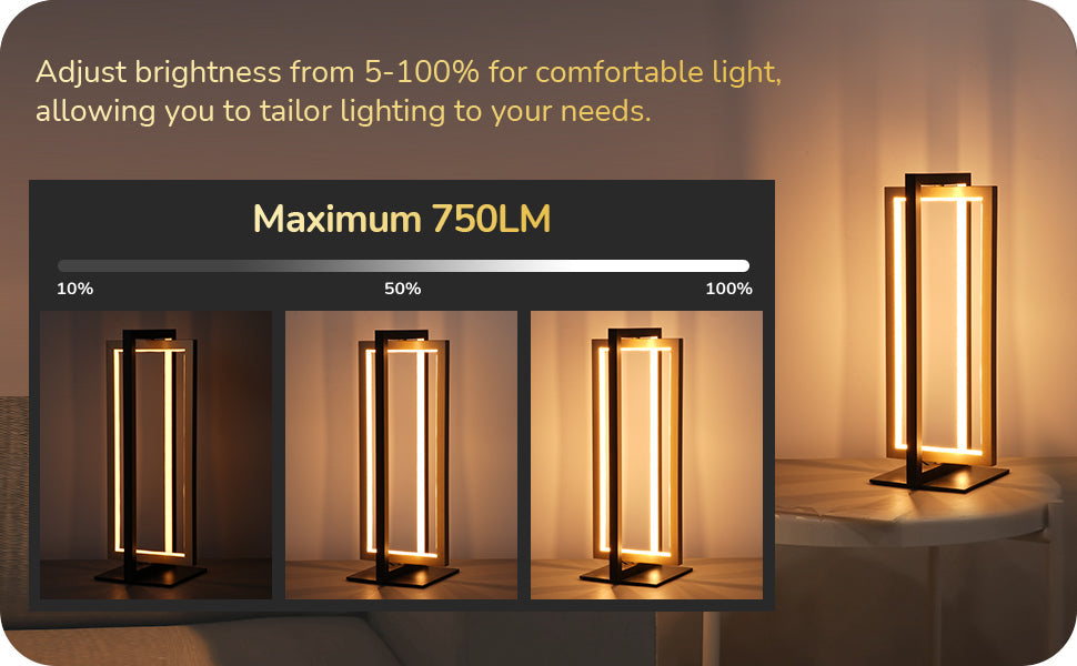 Dual-Frame Rectangle Stepless Dimmable LED Table Lamp, 3000K 4500K 6000K 750LM-HLTL02U