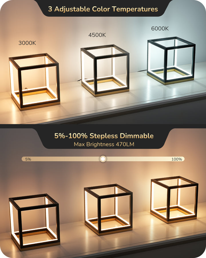 EDISHINE Black Gold Square Geometric LED Table Lamp-HLTL02Y