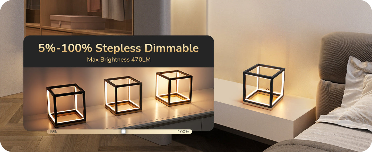 EDISHINE Black Gold Square Geometric LED Table Lamp-HLTL02Y