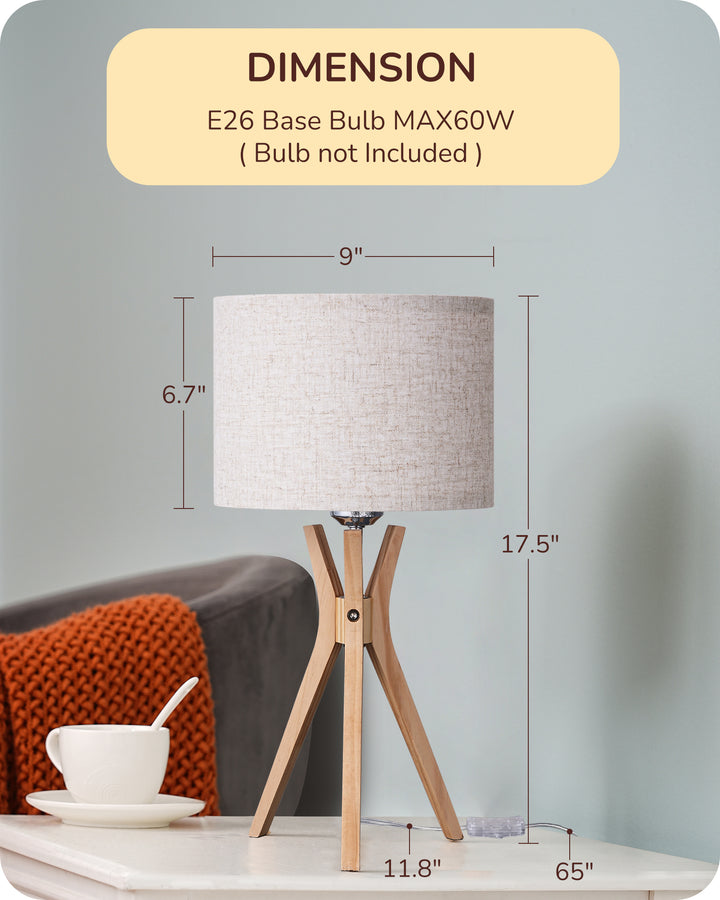 17.5" Beige Linen Modern Tripod Table Lamp, E26 Base-HLTL05U