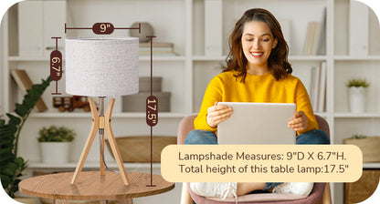 17.5" Beige Linen Modern Tripod Table Lamp, E26 Base-HLTL05U