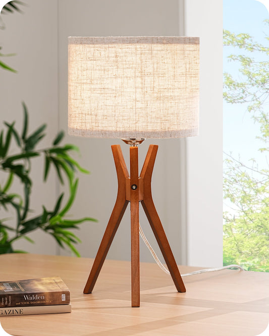 17.5" Beige Linen Mid Century Table Lamp-HLTL05W