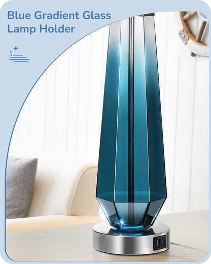 25.2" Ocean Blue Glass Table Lamps, Set of 2-HLTL07B