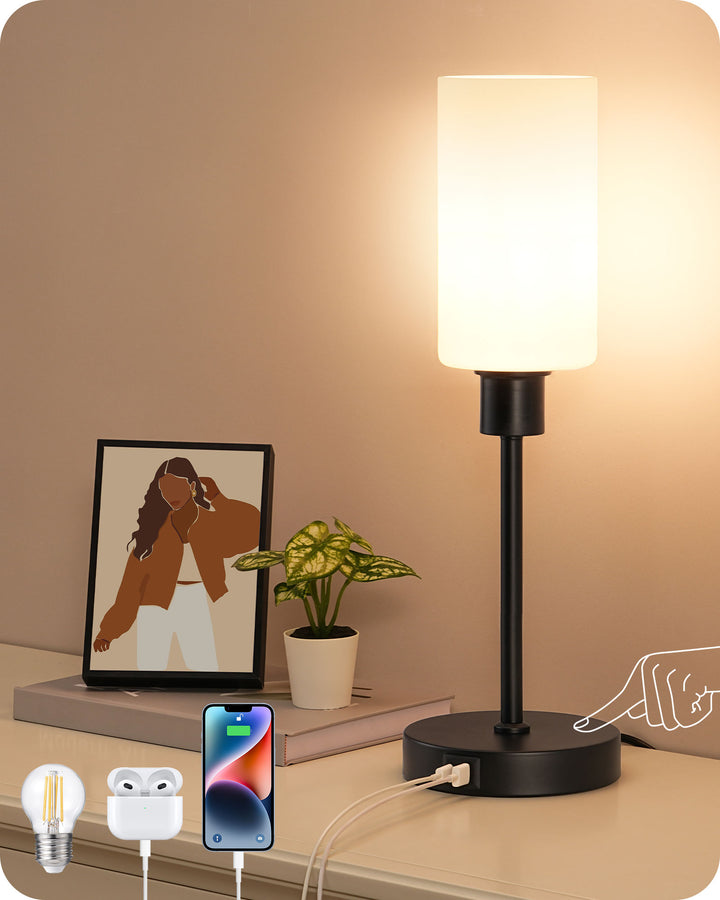 19" Black Glass Table Lamp with Touch Control-HLTL08A