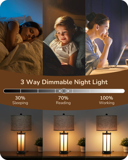 22.44" 3 Way Dimmable Touch Control Table Lamps with Night Light (2 Pack)-HLTL09A