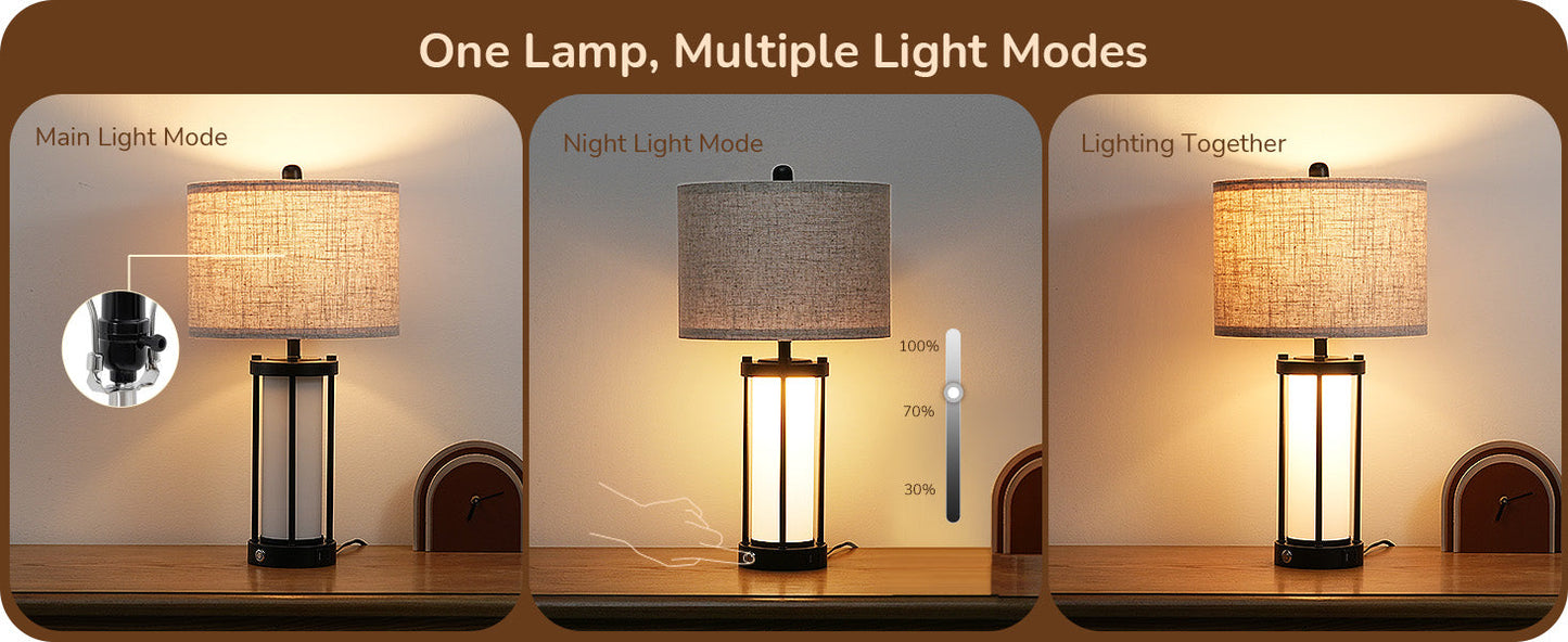 22.44" 3 Way Dimmable Touch Control Table Lamps with Night Light (2 Pack)-HLTL09A
