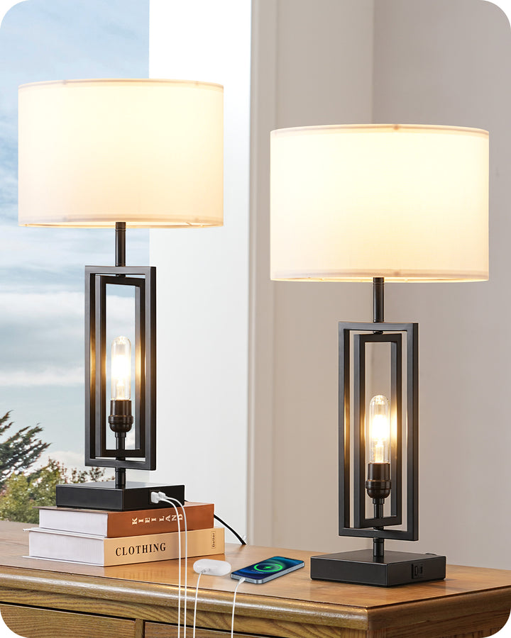 25.6" 3-Way Dimmable Farmhouse Table Lamp with Night Light (2 Pack)-HLTL09C