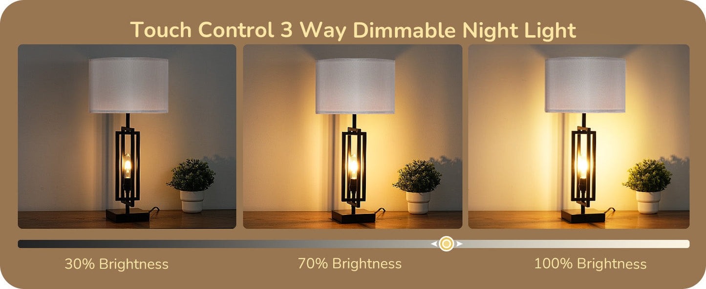 25.6" 3-Way Dimmable Farmhouse Table Lamp with Night Light (2 Pack)-HLTL09C
