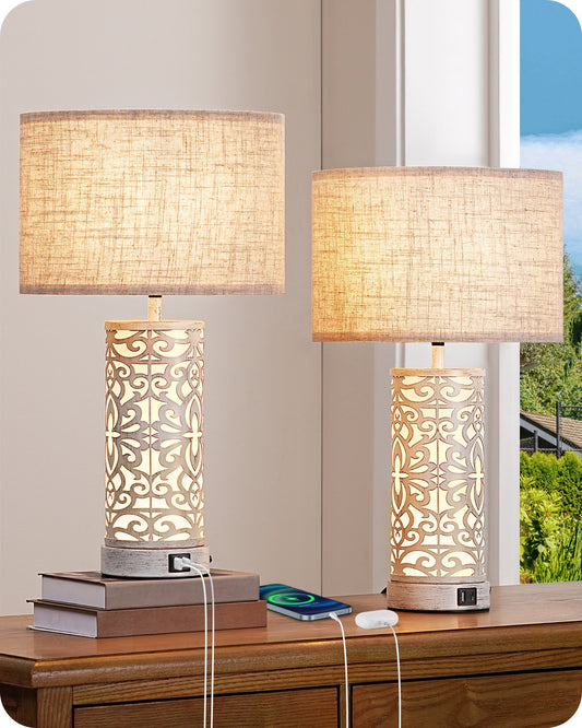 21.65" 3-Way Dimmable Farmhouse Table Lamp with Night Light (2 Pack)-HLTL09D