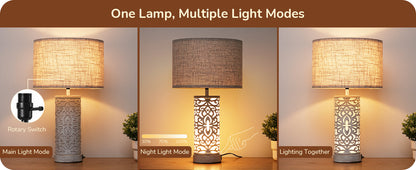 21.65" 3-Way Dimmable Farmhouse Table Lamp with Night Light (2 Pack)-HLTL09D