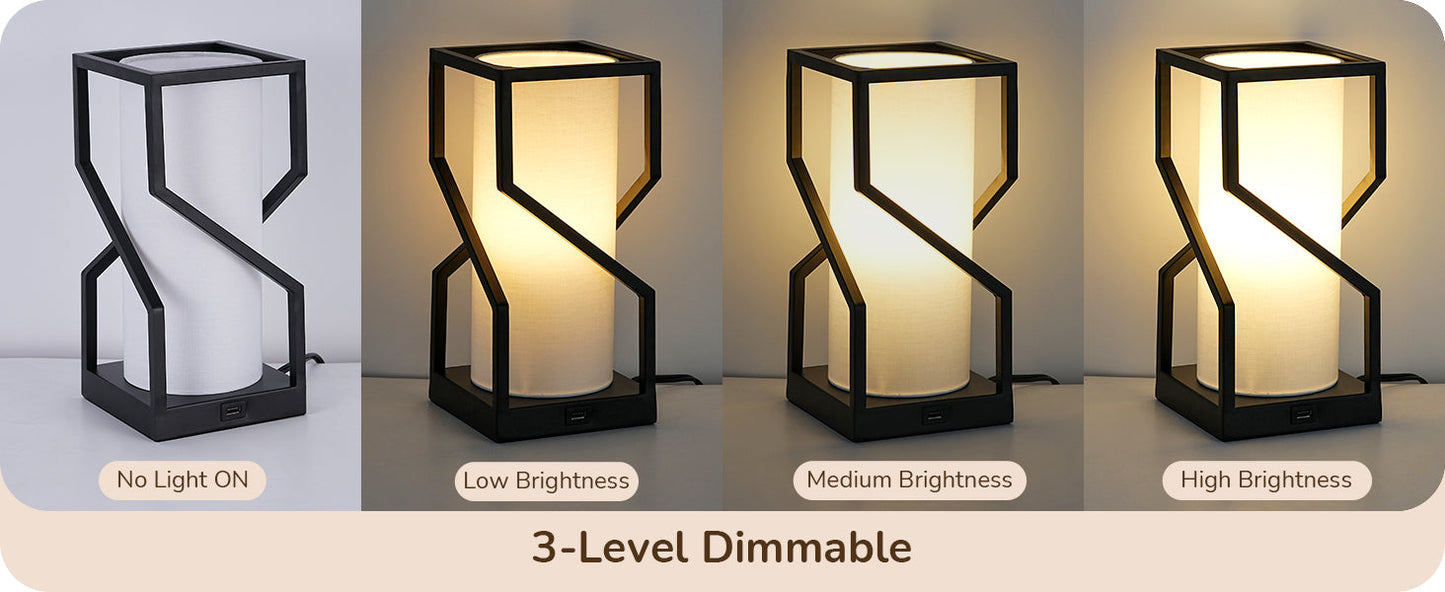 Modern Table Lamp with Linen Lampshade & USB Port-HLTL12A