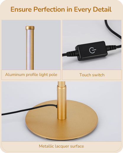 2PCS Gold LED Table Lamp, Minimalist Bedside Lamp with 3 Dimmable Color Temperature, Touch Nightstand Lamp for Bedroom, Living Room, Reading