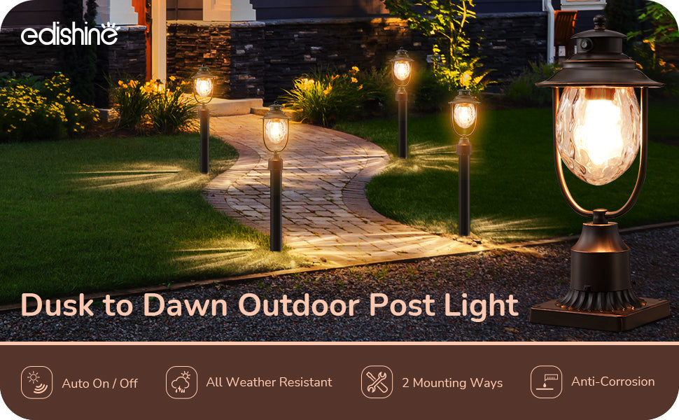 Dusk to Dawn Outdoor Post Light, Pole Light Fixture with Pier Mount Base-HOPL03A