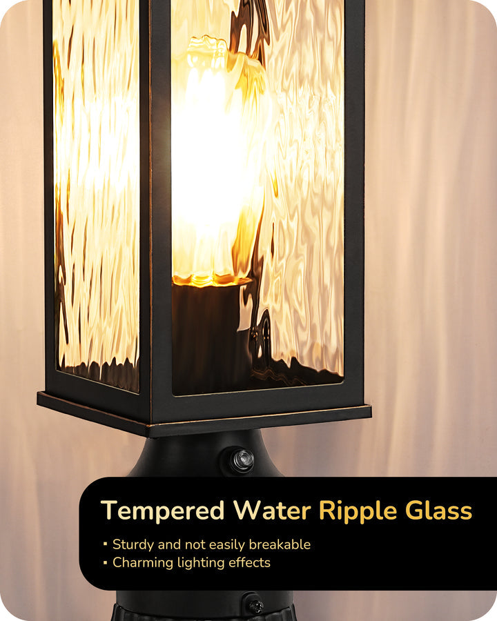 Water Ripple Glass & Aluminum Dusk to Dawn Outdoor Post Light-HOPL04A