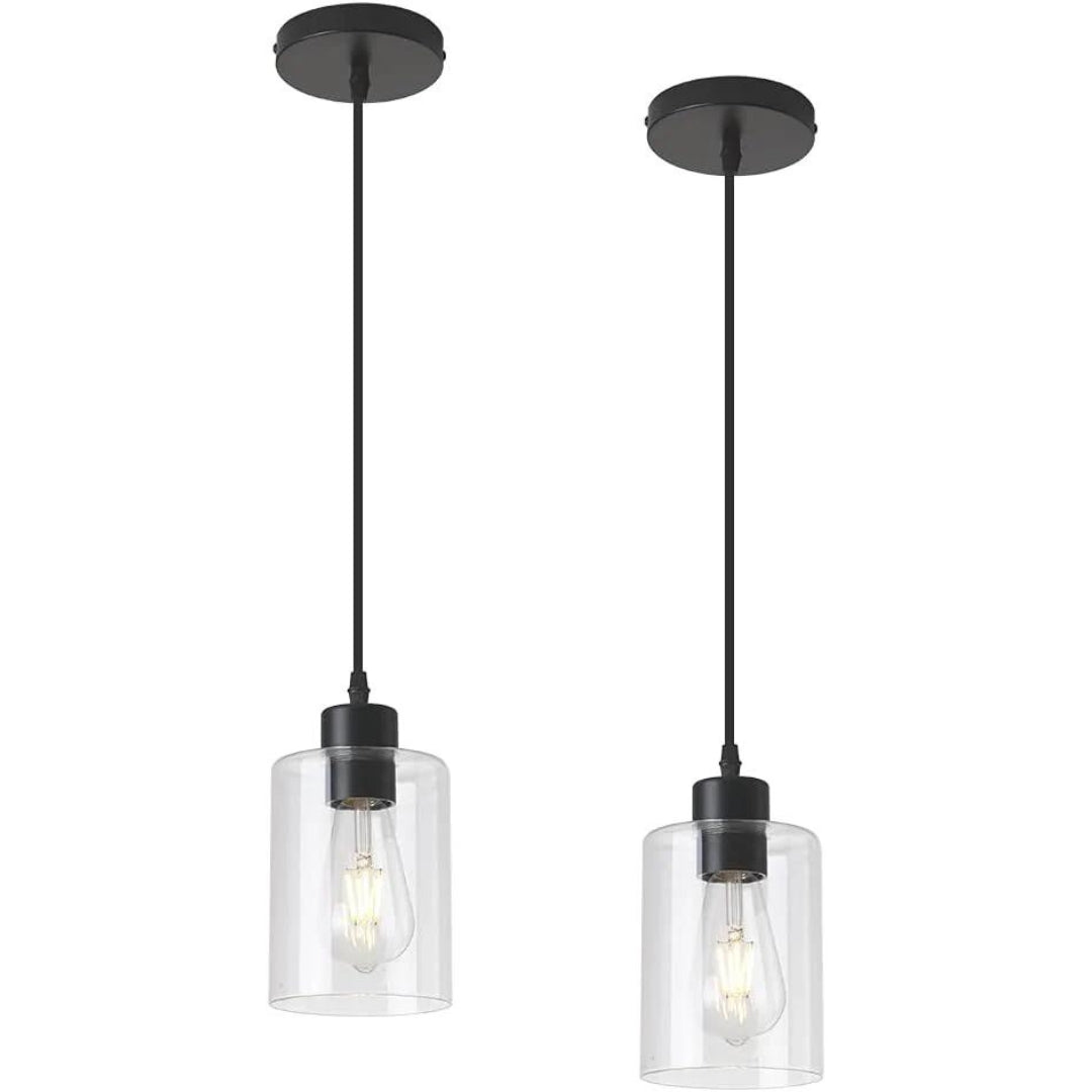 Farmhouse Clear Glass Cylinder Pendant Light Fixture,