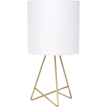 Simple Designs LT2066-GDW 13.5" Down to the Wire Metal Table Lamp with Fabric Shade, Gold with White Shade