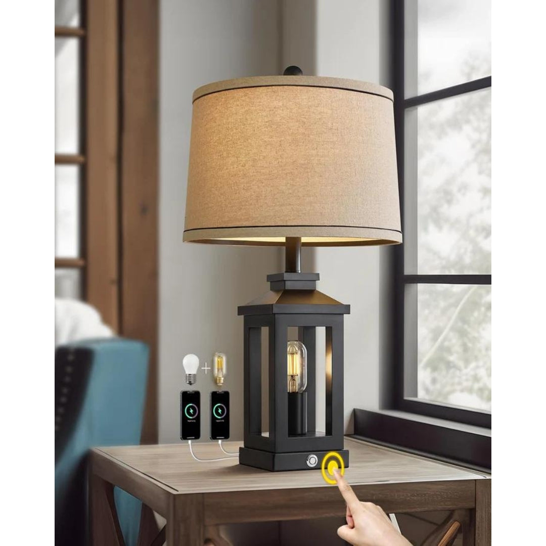 23.75" Retro Farmhouse Black Table Lamp