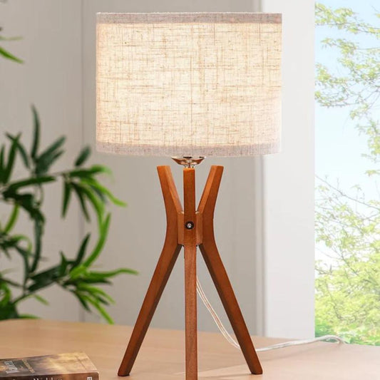 17.5" Beige Linen Mid Century Table Lamp-HLTL05W