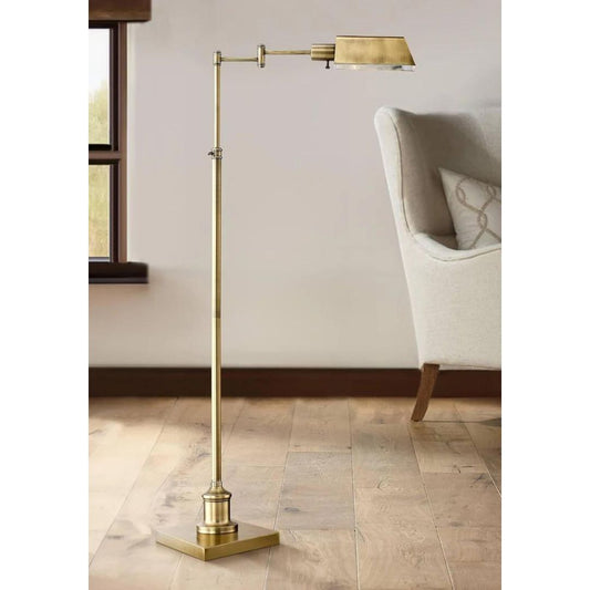 Traditional Metal Adjustable Pharmacy Floor Lamp Swing Arm 54" Tall Aged, Brass