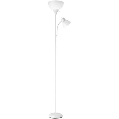 Globe Electric 67136 72" Torchiere Floor Lamp + Adjustable Reading Light, Matte White, Frosted Plastic Shade, 3-Step Rotary Switch on Socket, Living Room Décor, Reading Light, Home Essentials