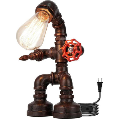 Industrial Antique Iron Metal Robot Pipe Desk Table Lamp