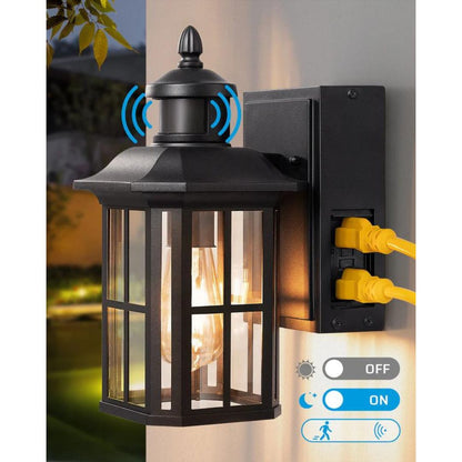 Dusk to Dawn Outdoor Wall Lights with Motion Sensor & GFCI Outlet-HOWL08A