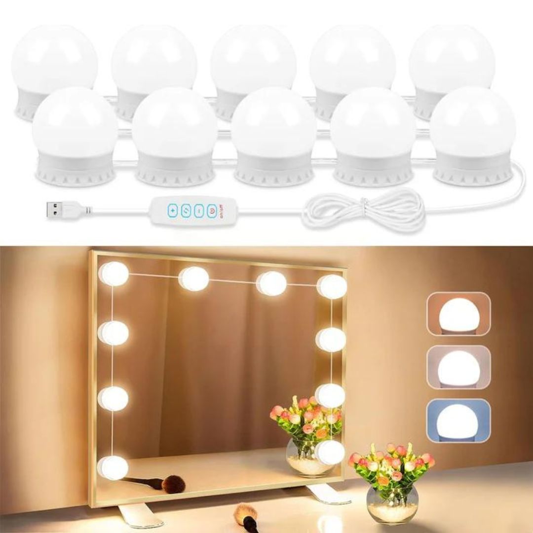 LED Vanity Lights for Mirror Stick on with 10 Dimmable Bulbs