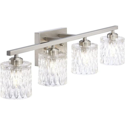 3-Light Crystal Glass Vanity, Brushed Nickel