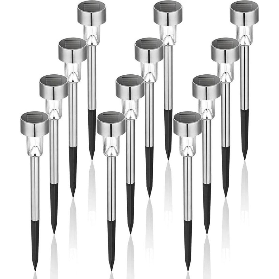 12 Pack Stainless Steel LED Solar Garden Lights