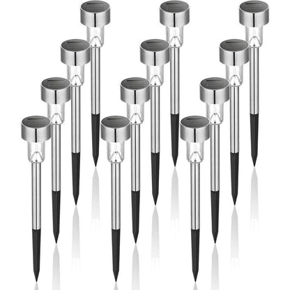 12 Pack Stainless Steel LED Solar Garden Lights