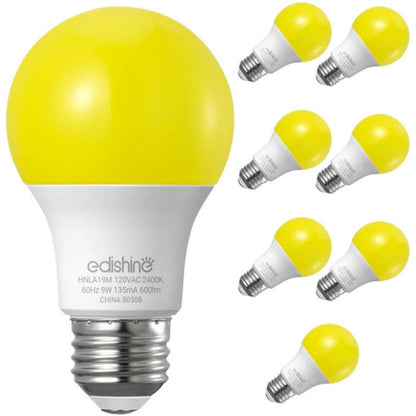 Non-Dimmable 9W (60W Equivalent) A19 Yellow Light Bulb (8 Pack)-HNLA19M