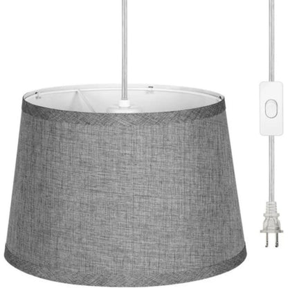 Hanging Light with 15Ft Clear Cord, White Fabric Shade