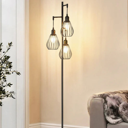 Industrial Floor Lamp with 3 Elegant Teardrop Cage Head (1 Pack)-HLFL03F