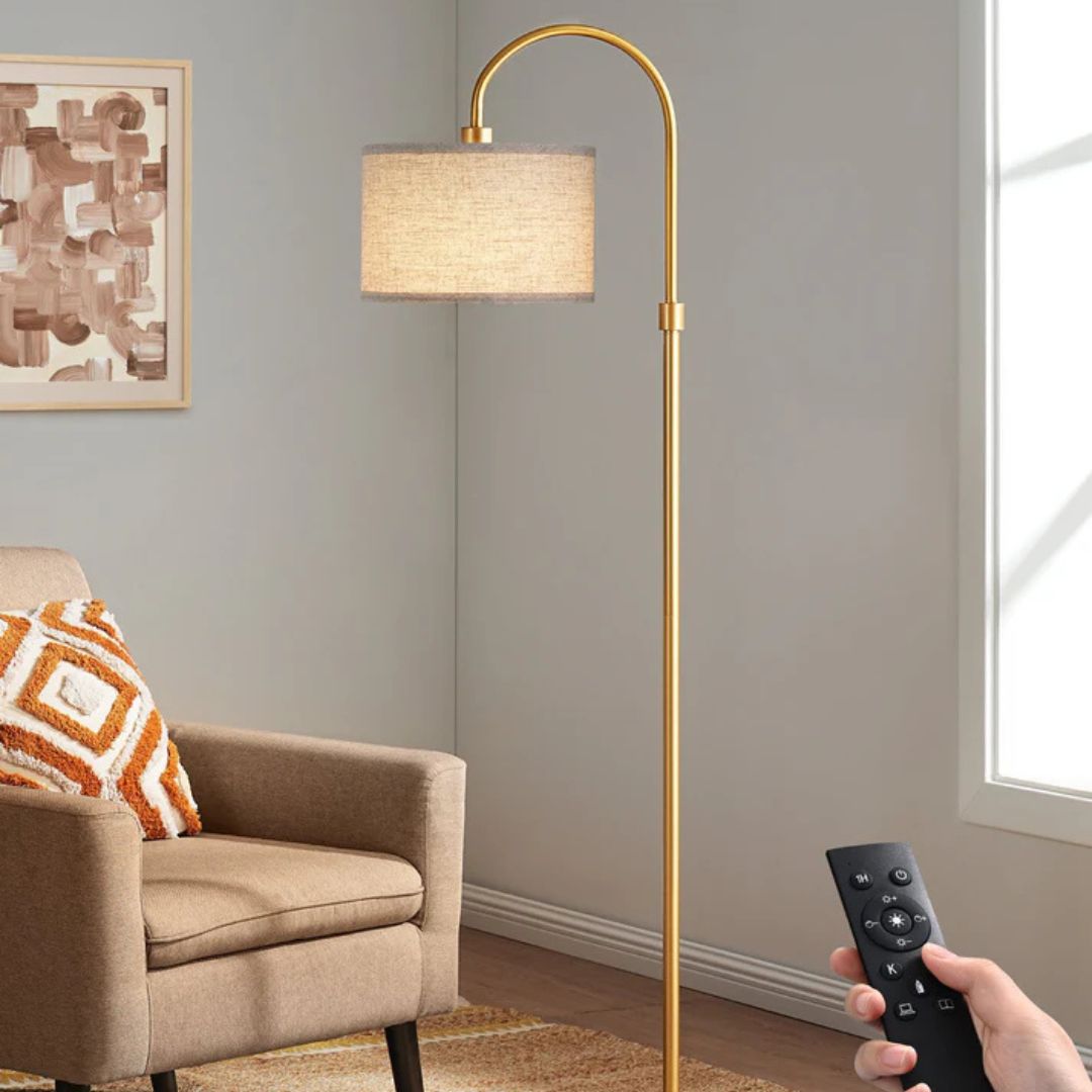 Modern Arc Dimmable Floor Lamp with Remote& Footswitch, Gold-HFLEA2A