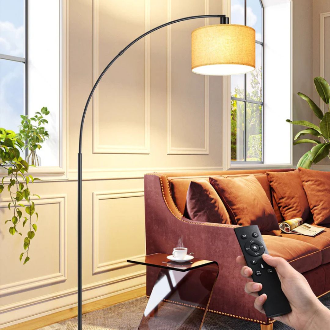 75.6″ Black Dimmable Modern Arc Floor Lamp with Remote-HFLK54X