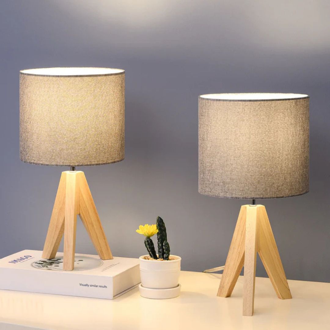 Gray Tripod Wood Table Lamp, 2 Pack-HLTL05M