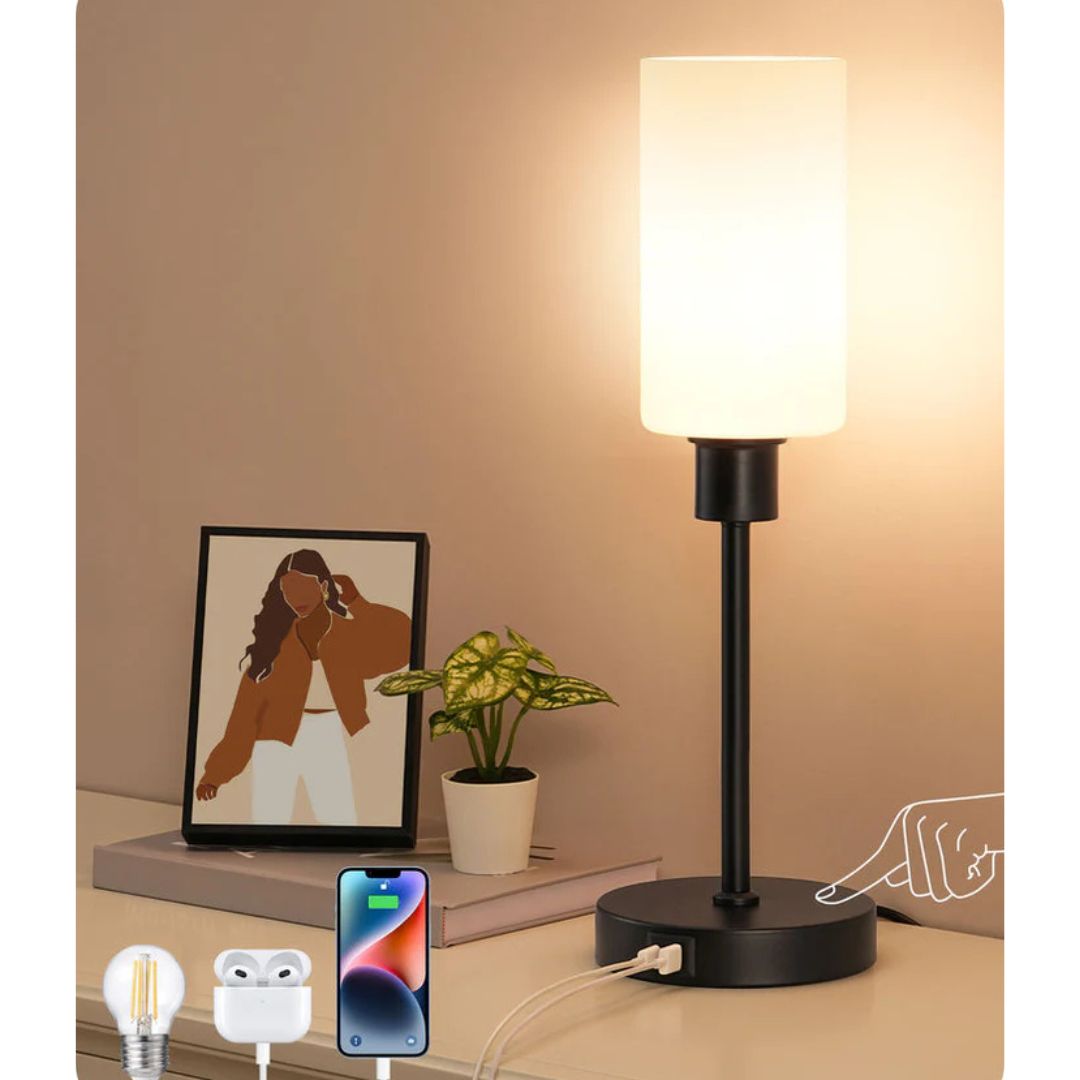 19" Black Glass Table Lamp with Touch Control-HLTL08A