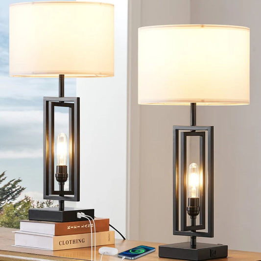 25.6" 3-Way Dimmable Farmhouse Table Lamp with Night Light (2 Pack)-HLTL09C