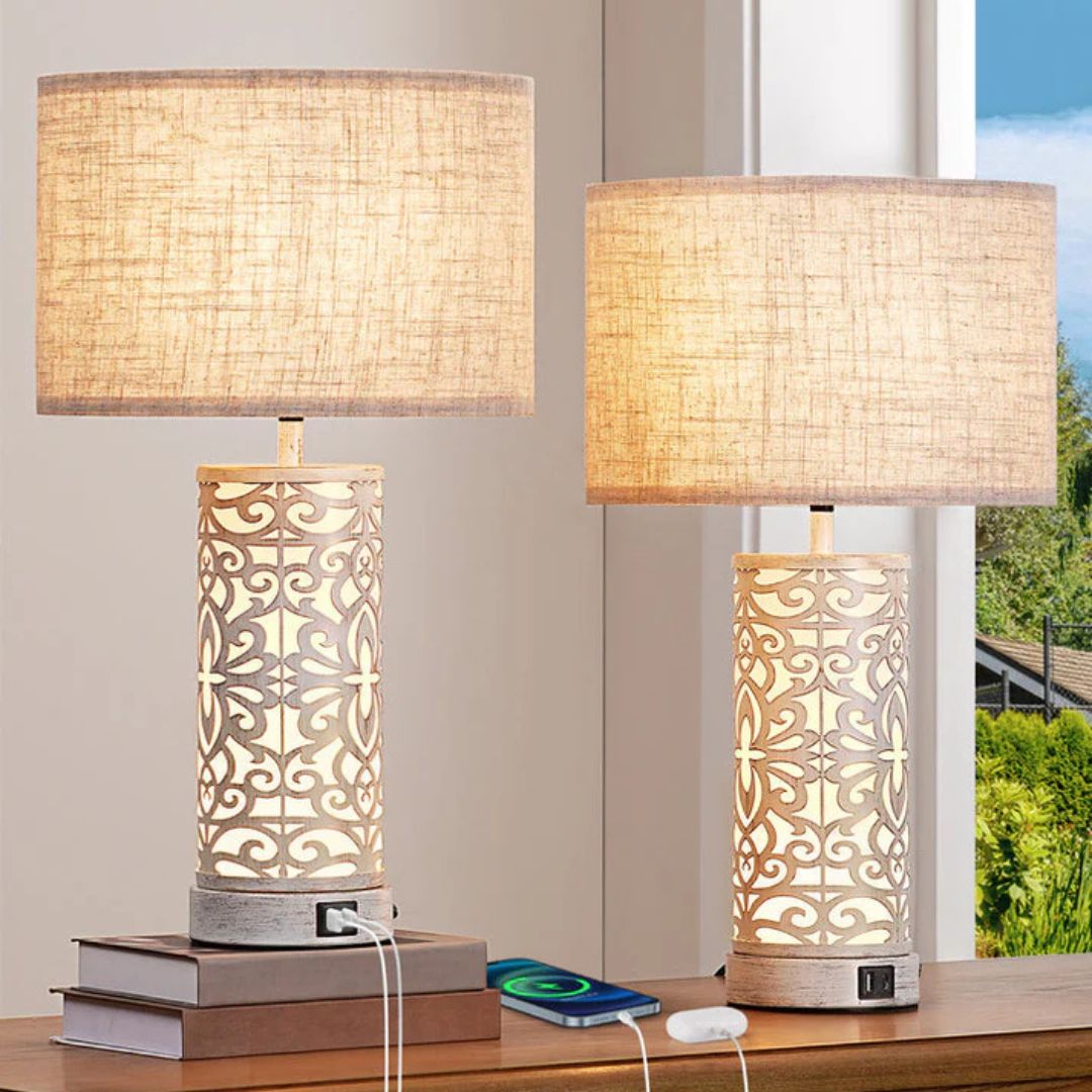 21.65" 3-Way Dimmable Farmhouse Table Lamp with Night Light (2 Pack)-HLTL09D