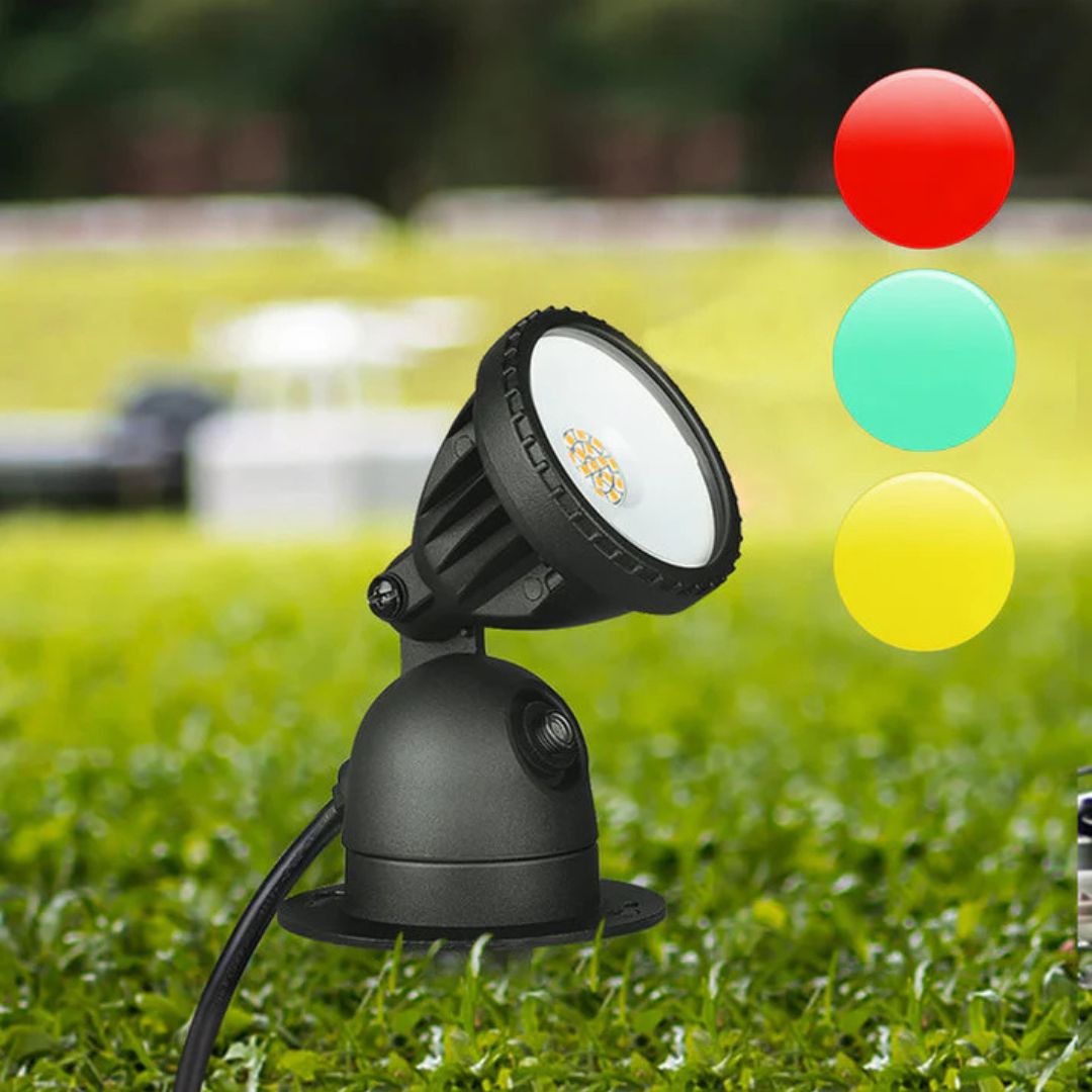 120V LED Spotlight with Dusk to Dawn Light Sensor & 3ft Extension Cord & 3 Lenses-HGSL04C