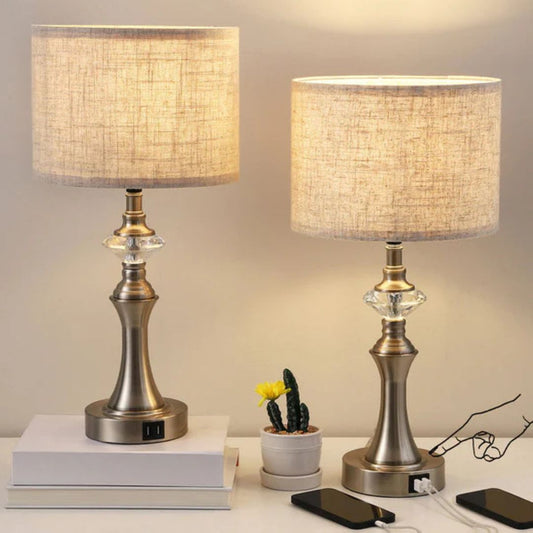 3-Way Dimmable Touch Control Table Lamp with 2 USB Ports, 2 Pack-HLTL06C1